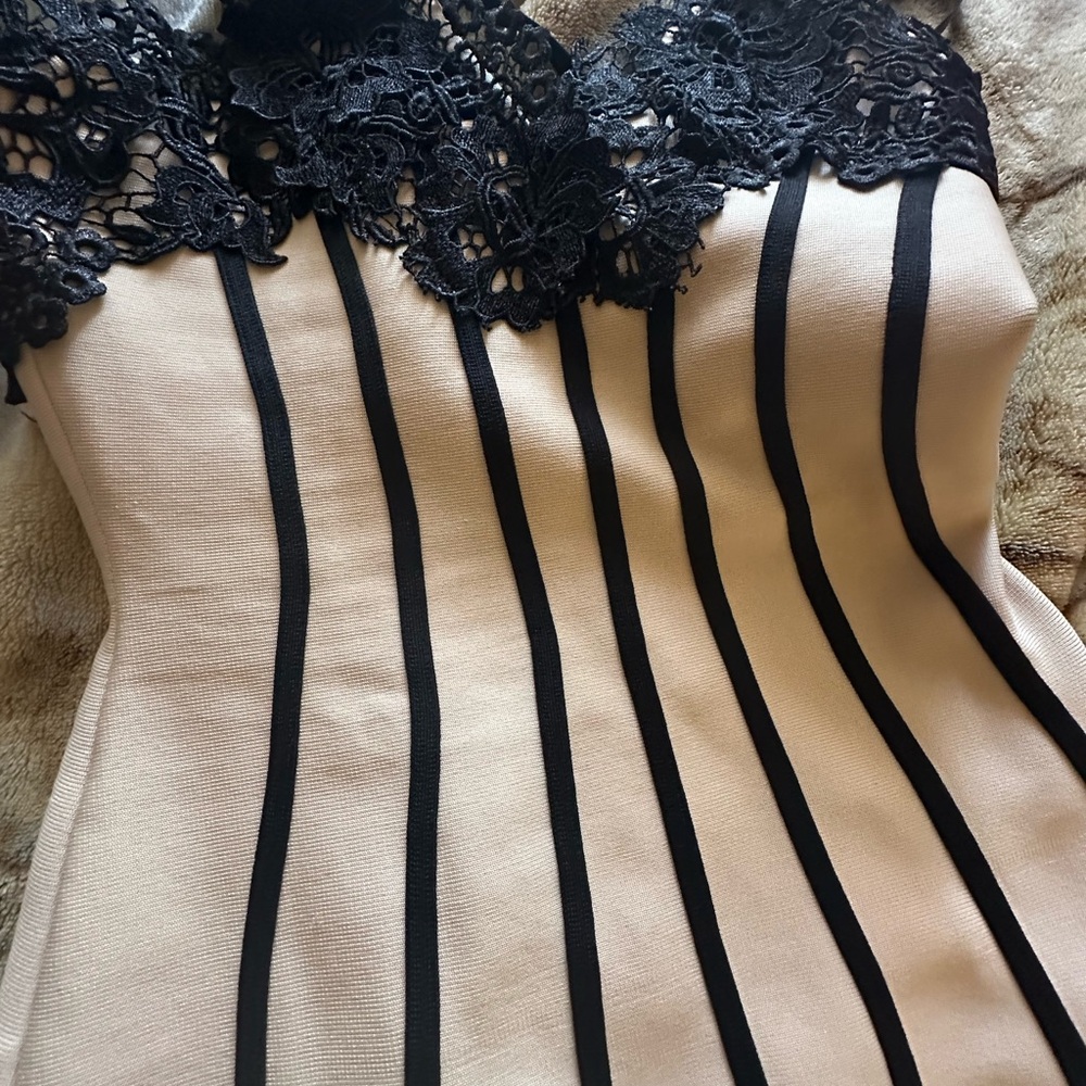 Elegant Black and Cream Striped Top with Lace